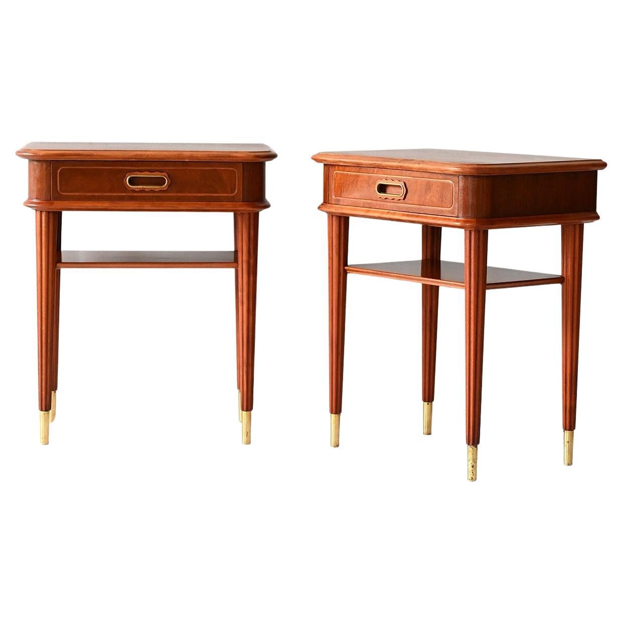Coppia comodini scandinavi anni '40 in mogano