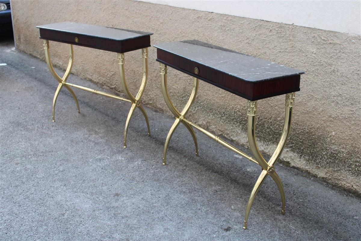 Coppia Console Ecclettiche 1950 Italia Paolo Buffa Design marmo nero Ottone in vendita 4