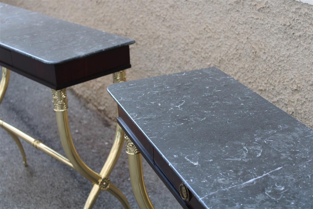 Coppia Console Ecclettiche 1950 Italia Paolo Buffa Design marmo nero Ottone in vendita 6