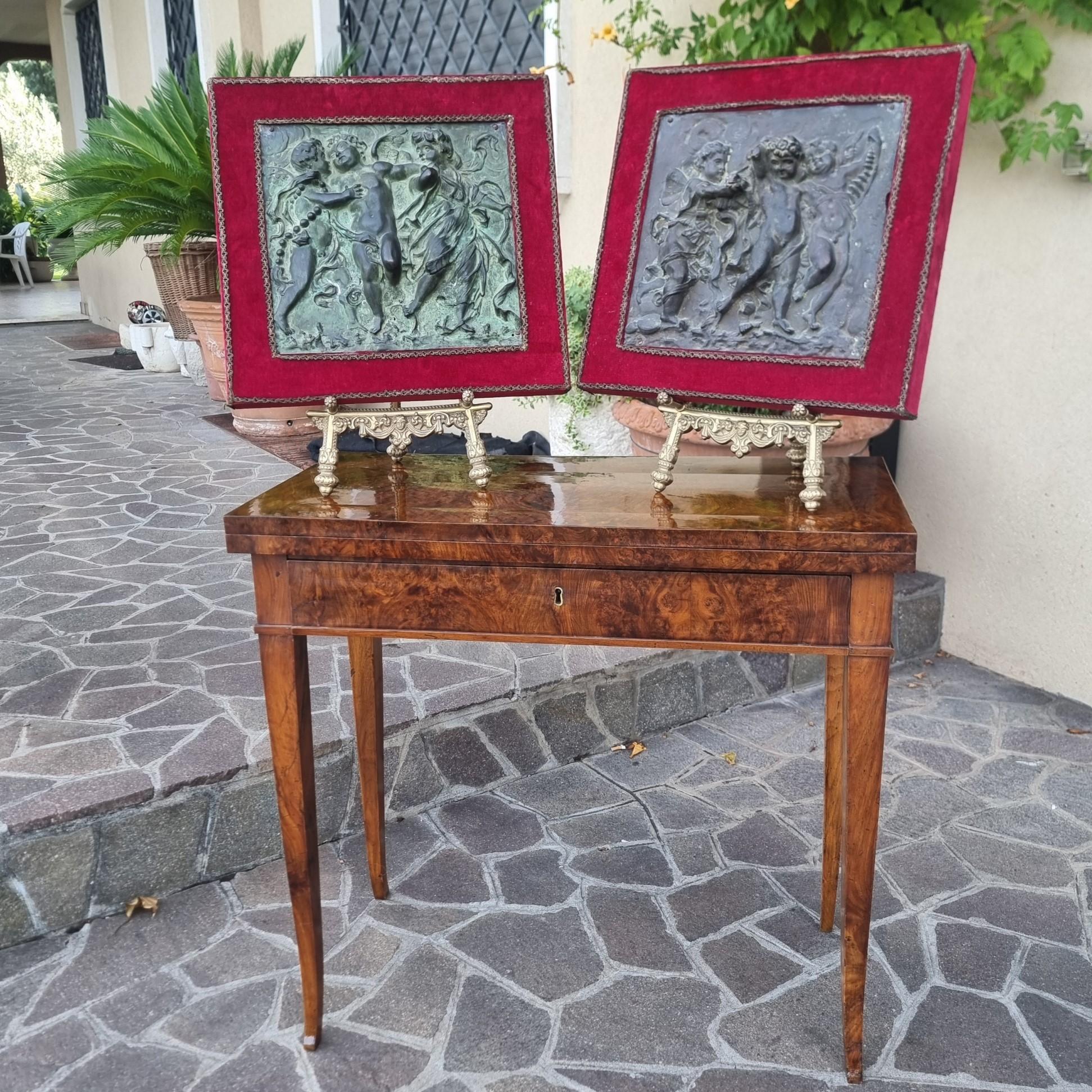 Neoclassical Revival Pair of neoclassical bronze high reliefs 1780 putti game For Sale