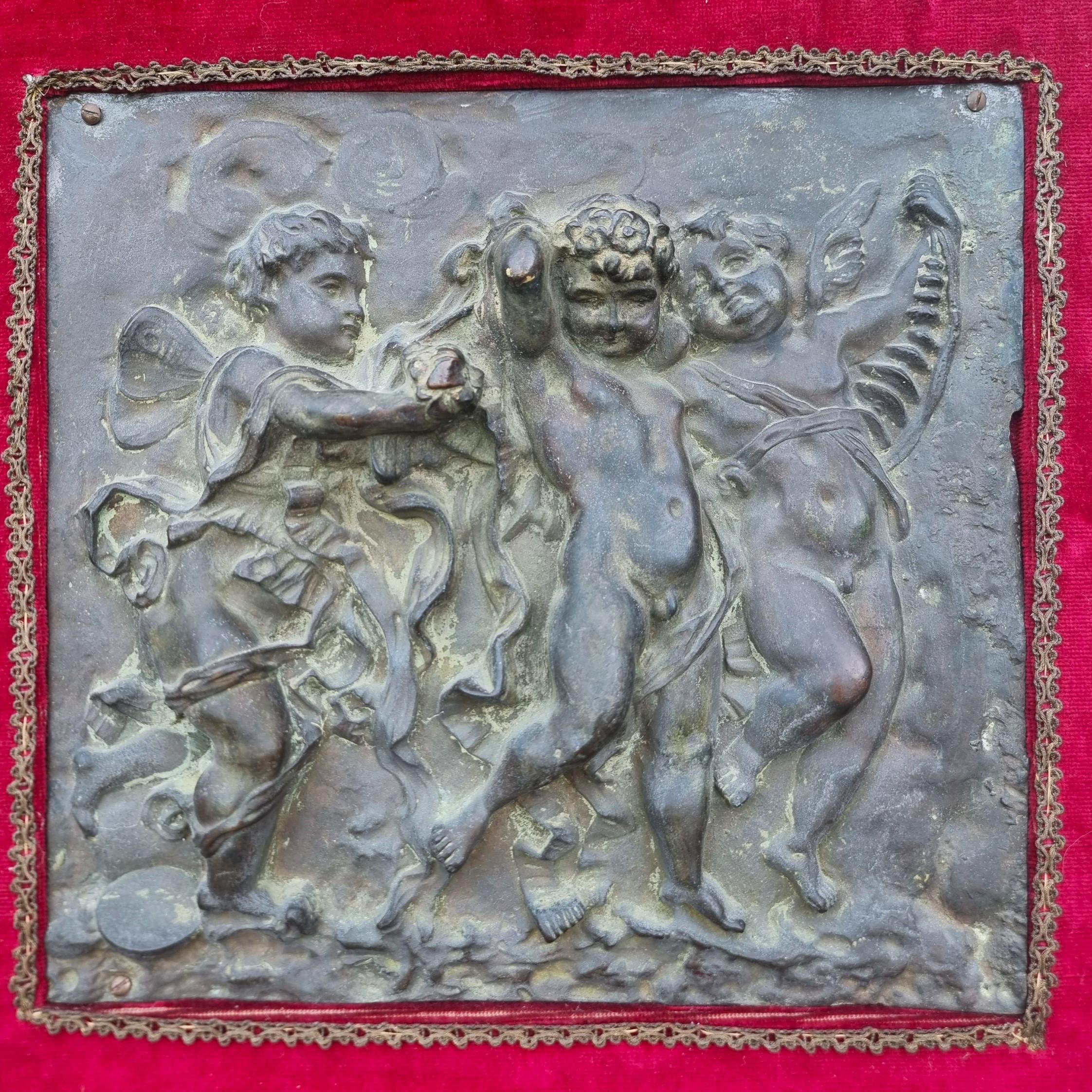 18th Century and Earlier Pair of neoclassical bronze high reliefs 1780 putti game For Sale