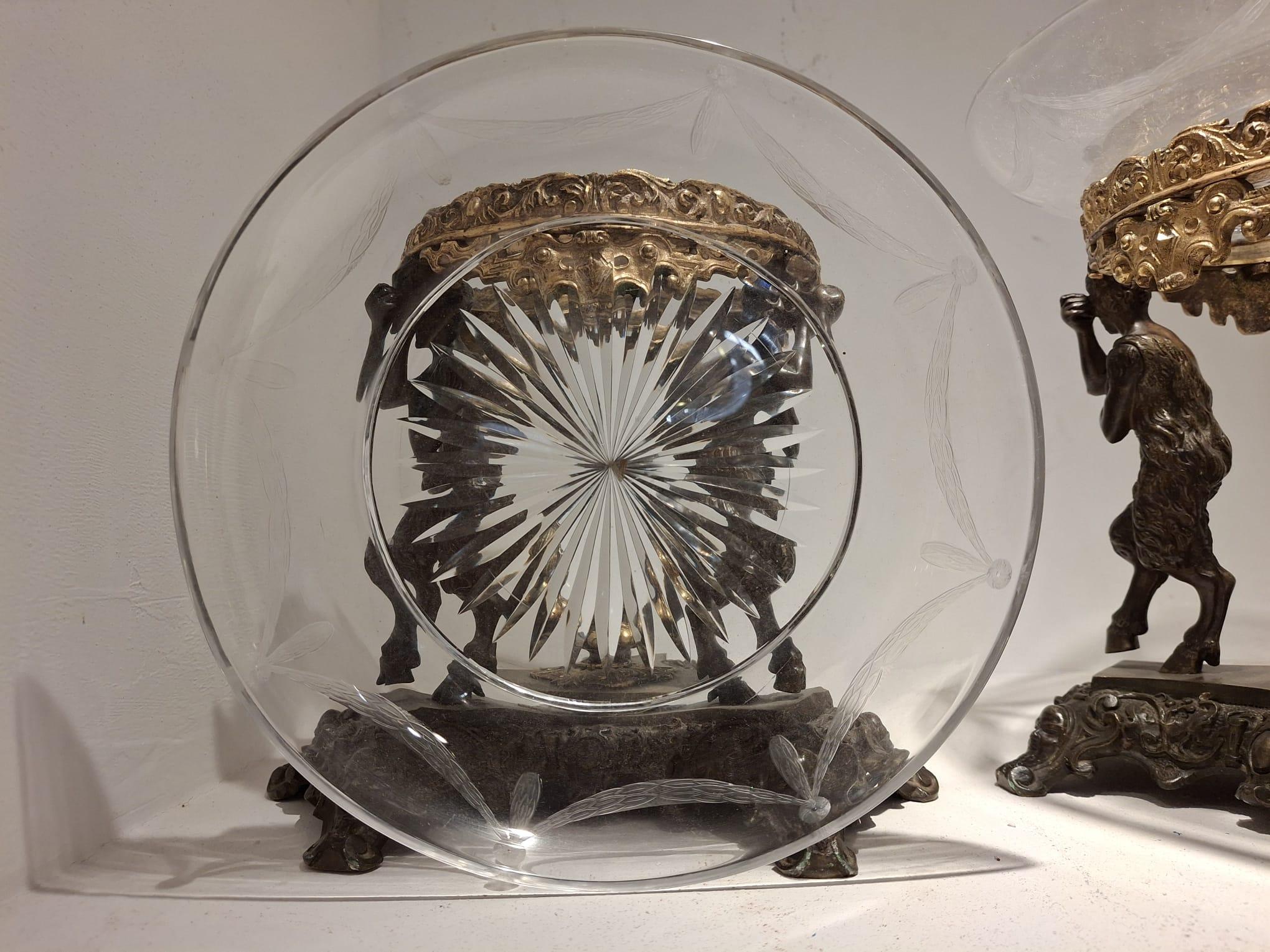 French Pair of bronze centerpiece risers with double patina For Sale