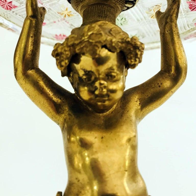 XIXe siècle Coppia di Alzate Per Dolci Austriache con Putti Dorati e Cristallo 1870 en vente