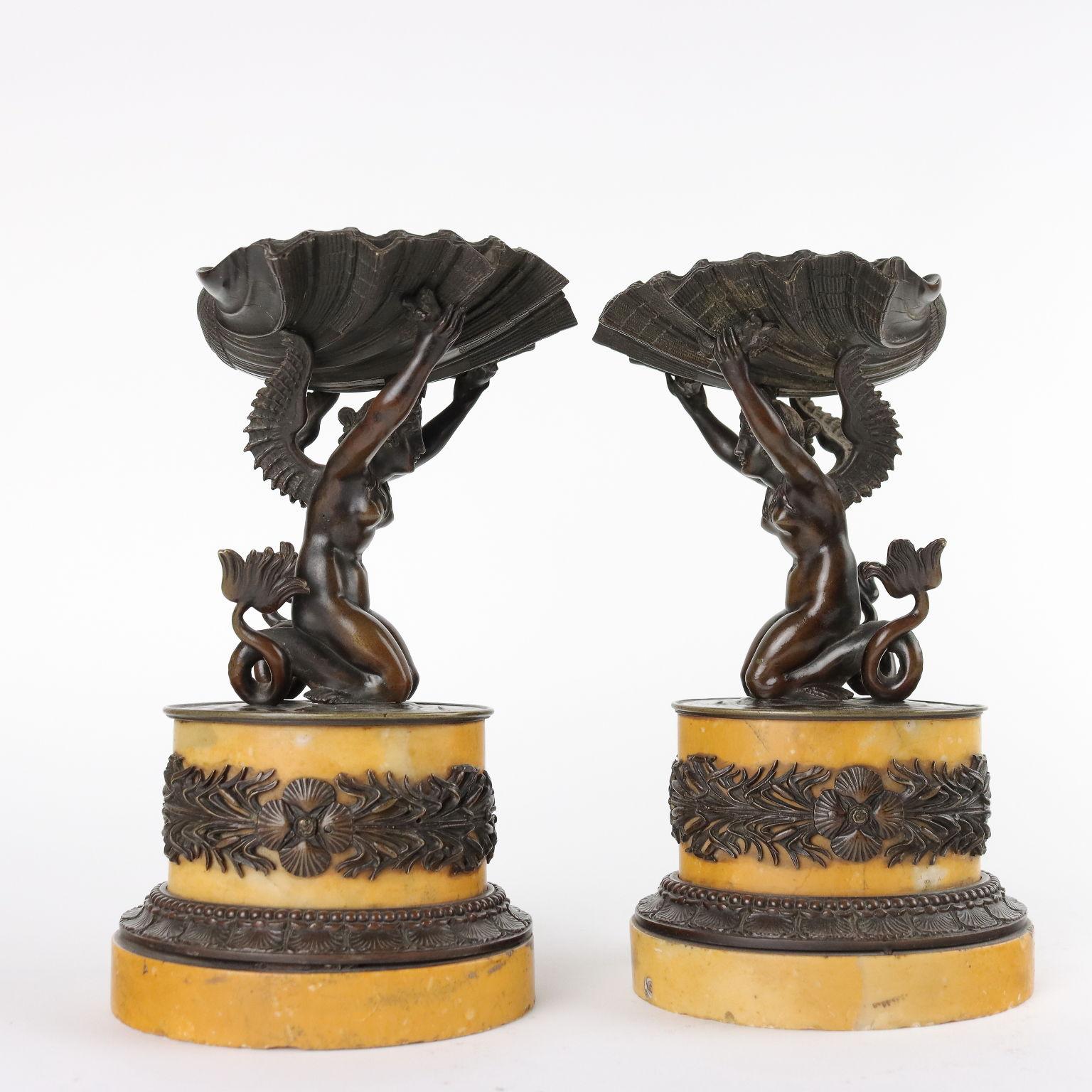Italian Pair of Bronze and Yellow Siena Marble Risers, Italy First Quarter 19thsec For Sale
