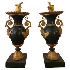 Pair of gilded and lacquered bronze amphorae