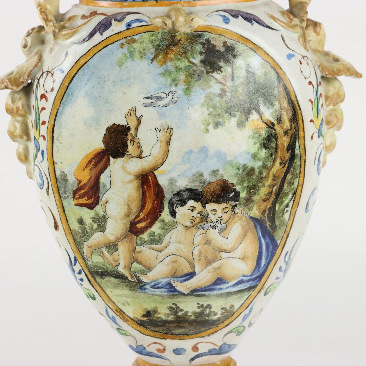 Coppia di Anfore in Maiolica Italia Centro Meridionale Fine '800 in vendita 1