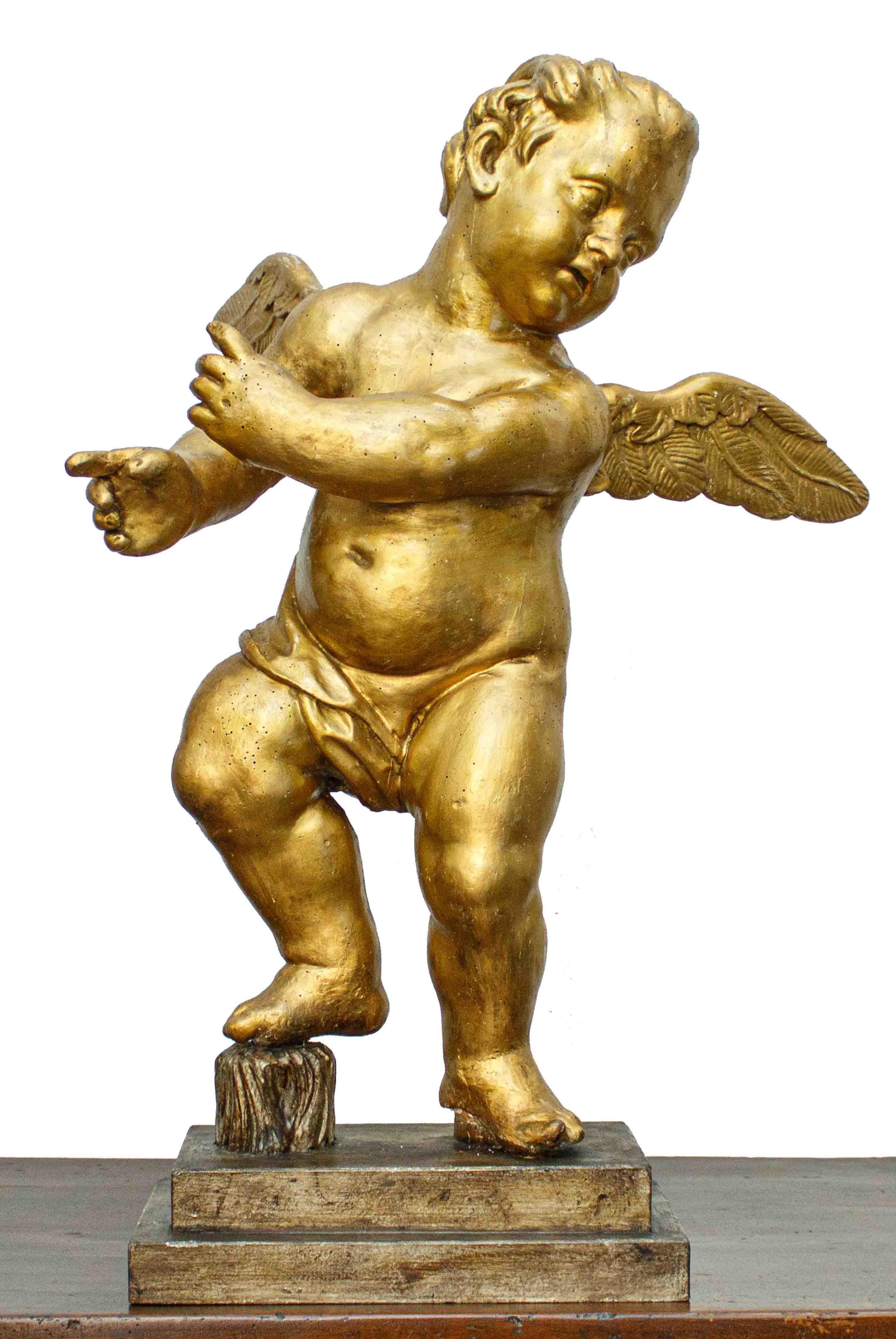 Pair of angels in gilded wood Rome 17th century For Sale 8