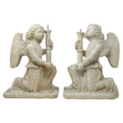 Pair of holding angels, marble, late 16th century, Lombardy 