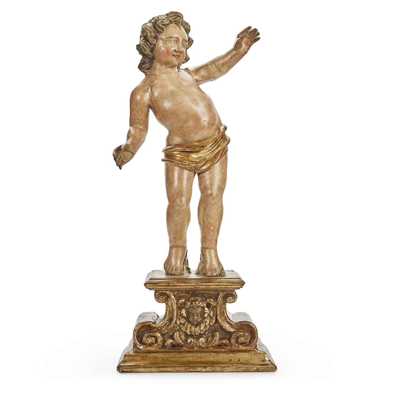 Italian Pair of Angels on Carved Base from the 1700s For Sale