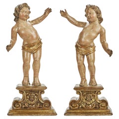 Pair of Angels on Carved Base from the 1700s