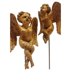 Pair of linden wood angels