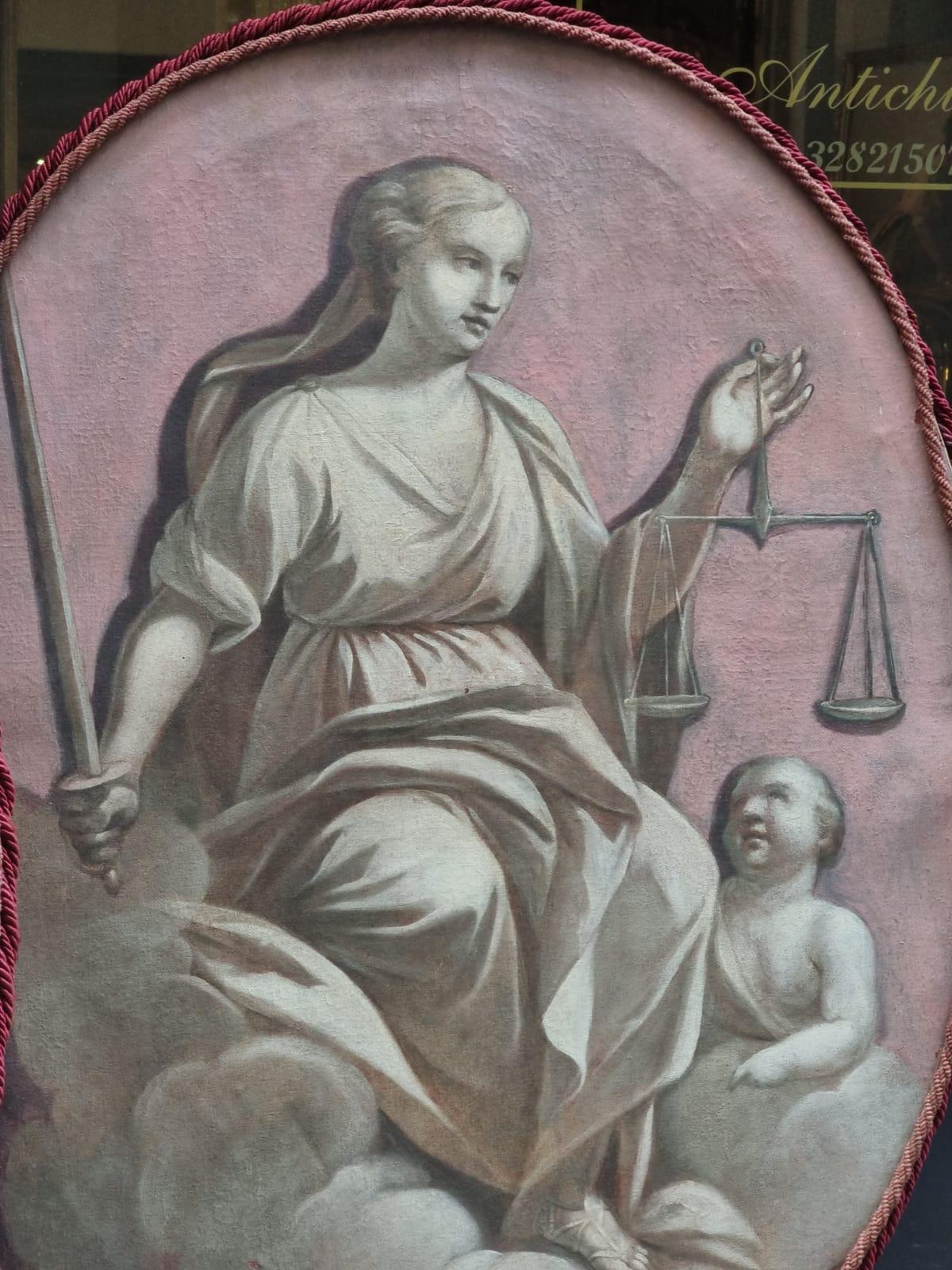 A olio Coppia di antichi dipinti ovali XVIII secolo in vendita