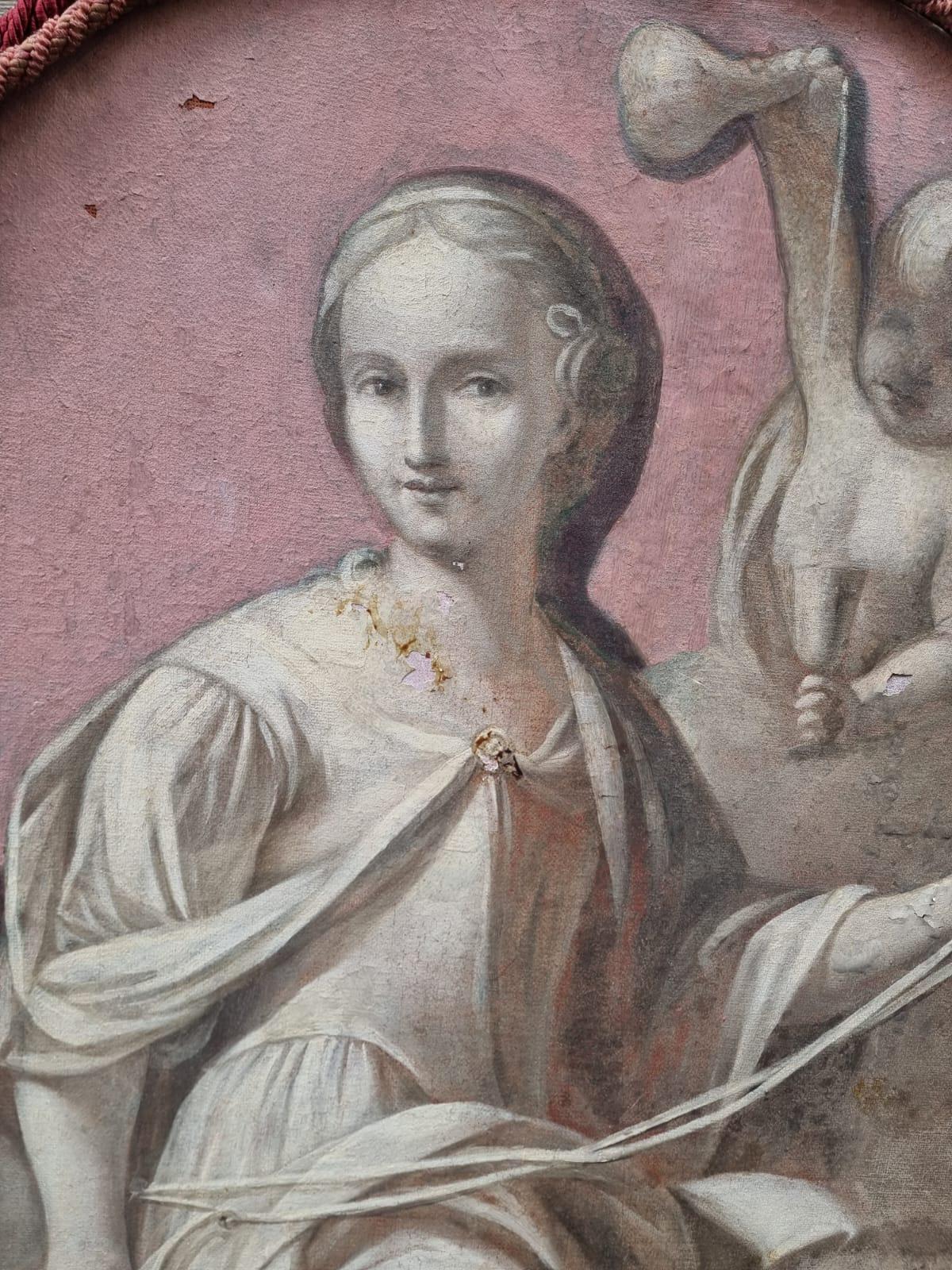 Coppia di antichi dipinti ovali XVIII secolo For Sale 2