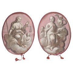 Paire de tableaux ovales anciens 18e siècle