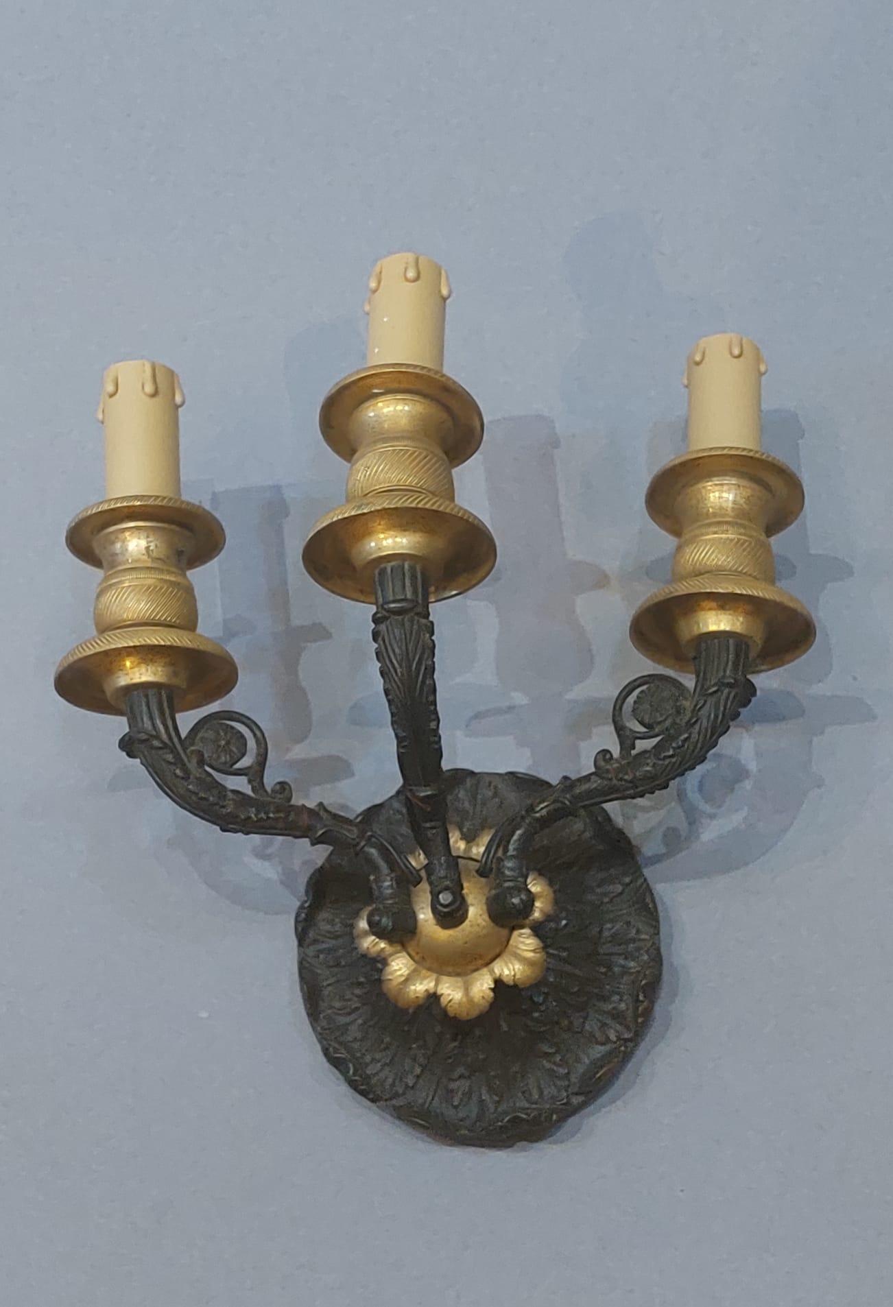 Bronze Pair of Empire-style apliques in burnished and gilded bronze For Sale