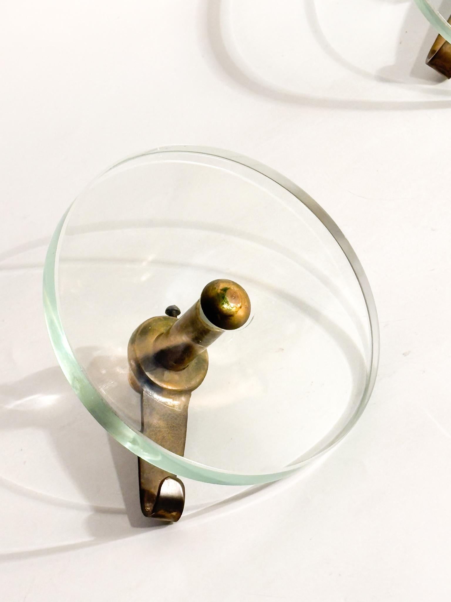 Coppia di Appendiabiti in Cristallo e Ottone di Fontana Arte Anni 50 Latón en venta