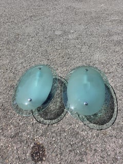 Pair of Concave Cristal Art 1950s green crystal wall sconces 1960s