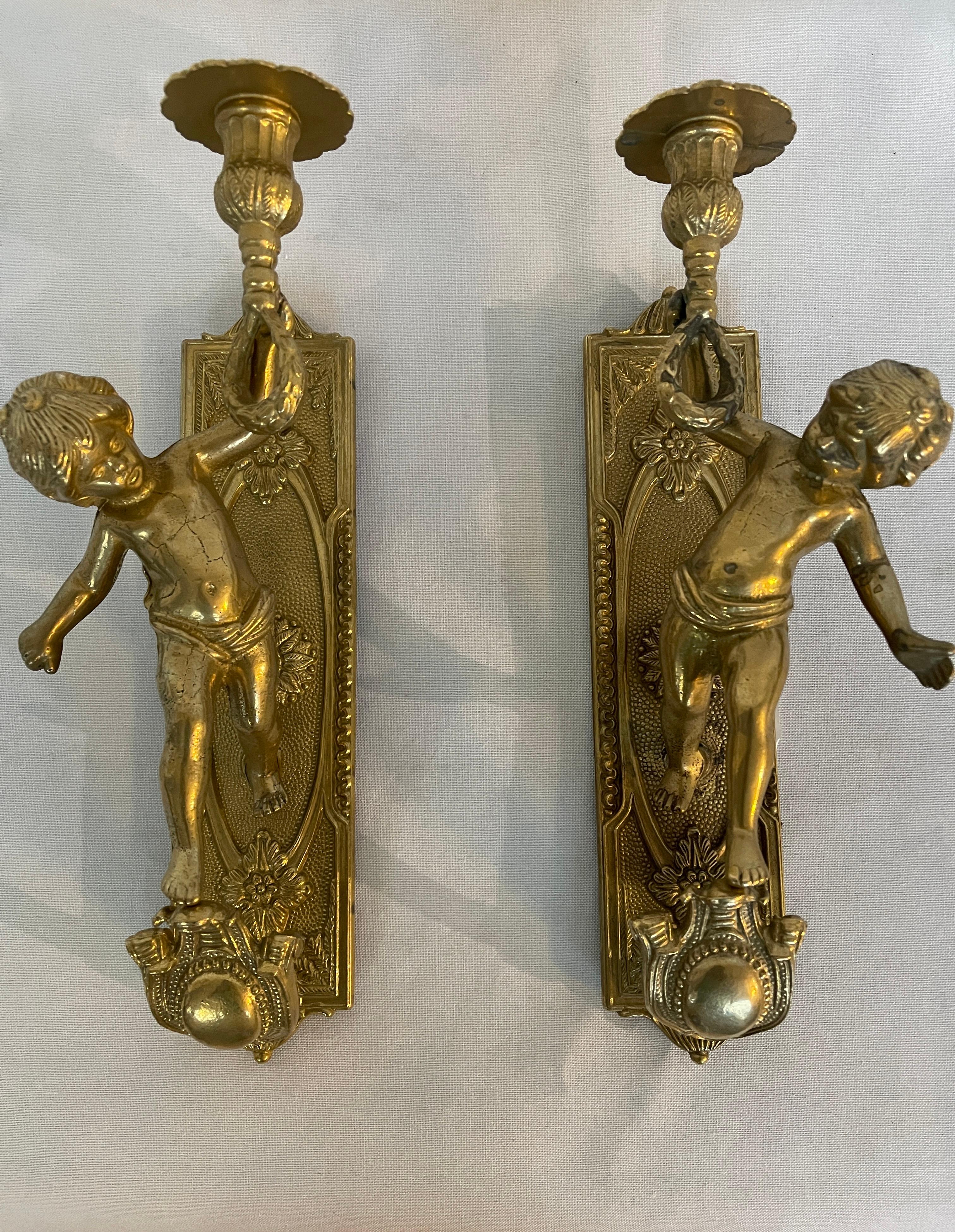 Pareja de apliques de bronce vintage Italia años 80 Italian en venta