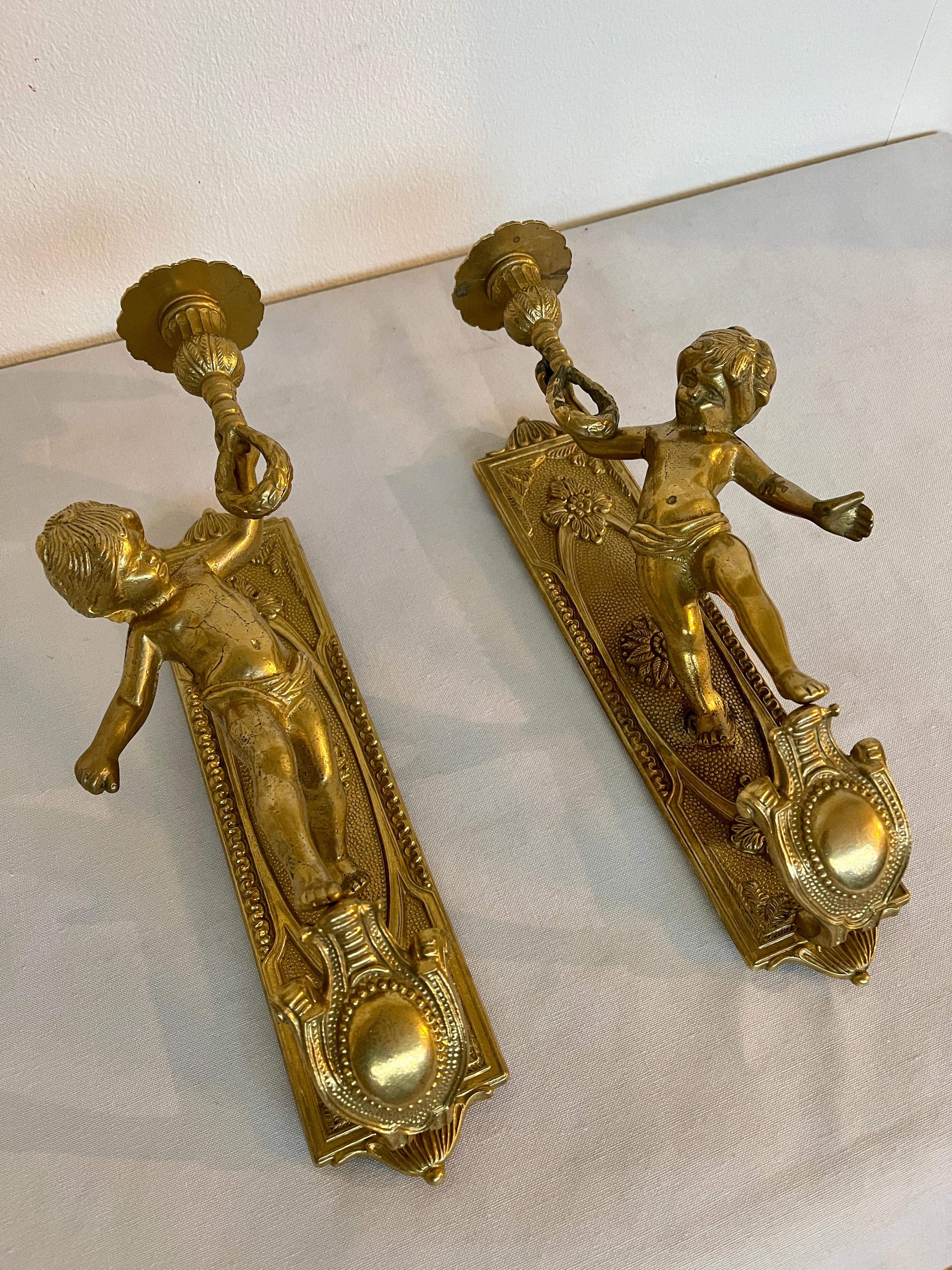 Pareja de apliques de bronce vintage Italia años 80 en Bueno estado para la venta en Cantù, IT