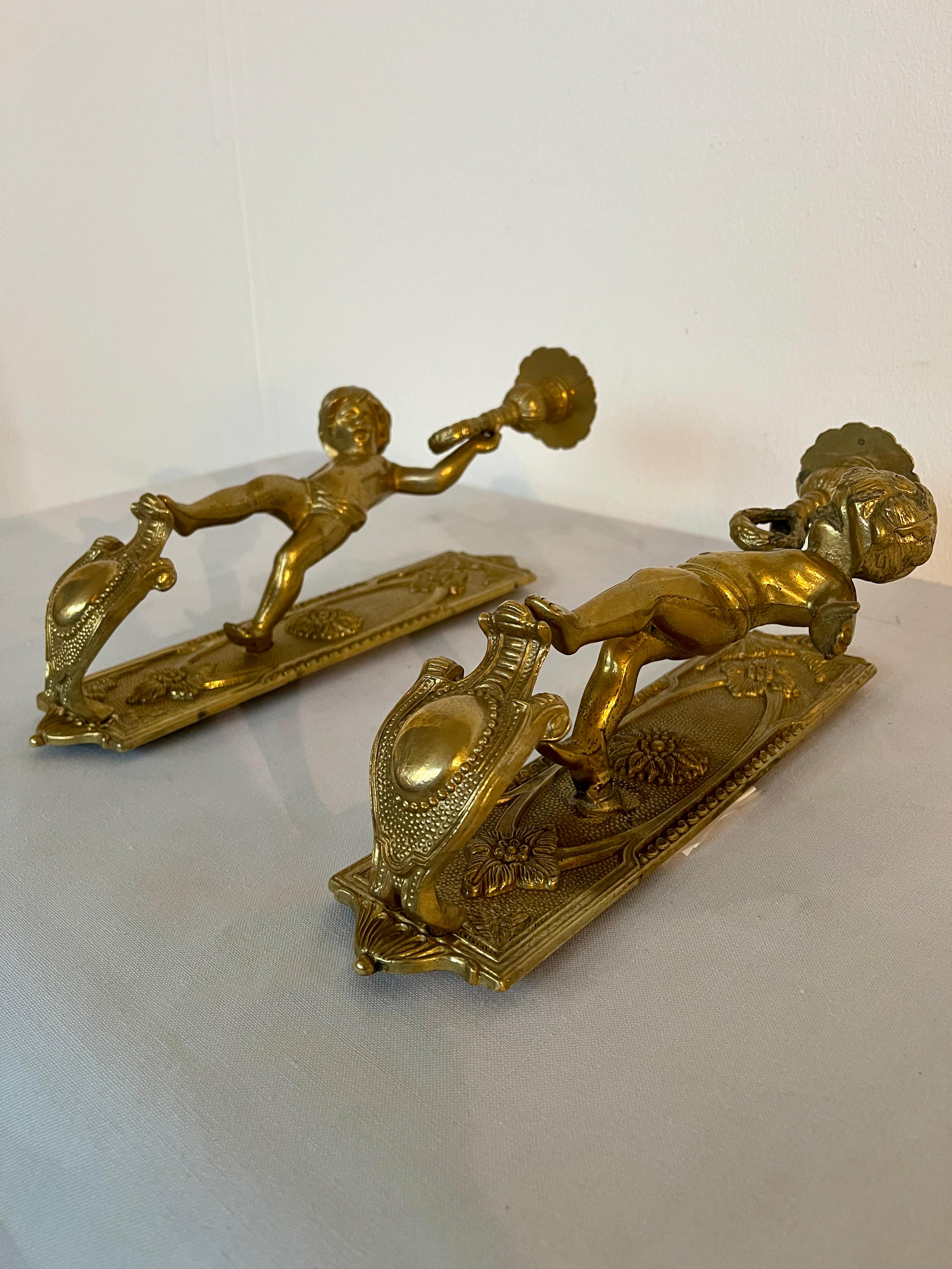 Pareja de apliques de bronce vintage Italia años 80 Bronce en venta
