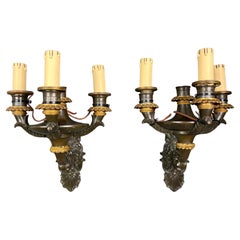 Coppia di Applique Francesi Impero o Restaurazione Bronzo Dorato