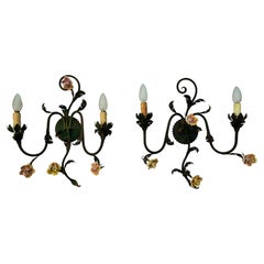 Pair of metal and ceramic wall sconces - Pink