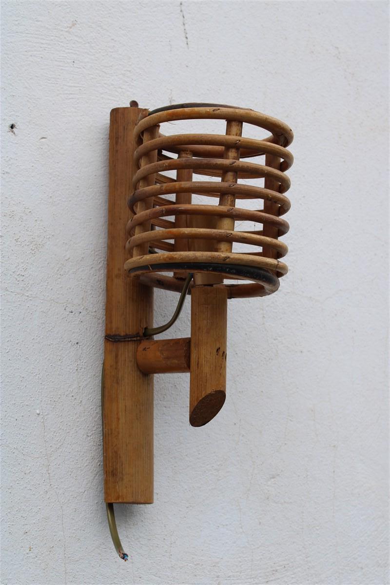 Mid-20th Century Pair of Italian Midollino and Bamboo Wall Lights from the 1950s  For Sale