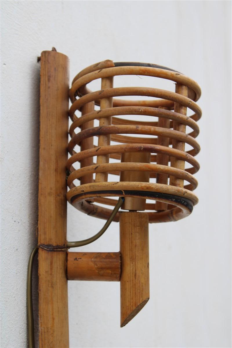 Pair of Italian Midollino and Bamboo Wall Lights from the 1950s  For Sale 1