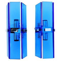 Pair of blue glass wall sconces attributed to Veca