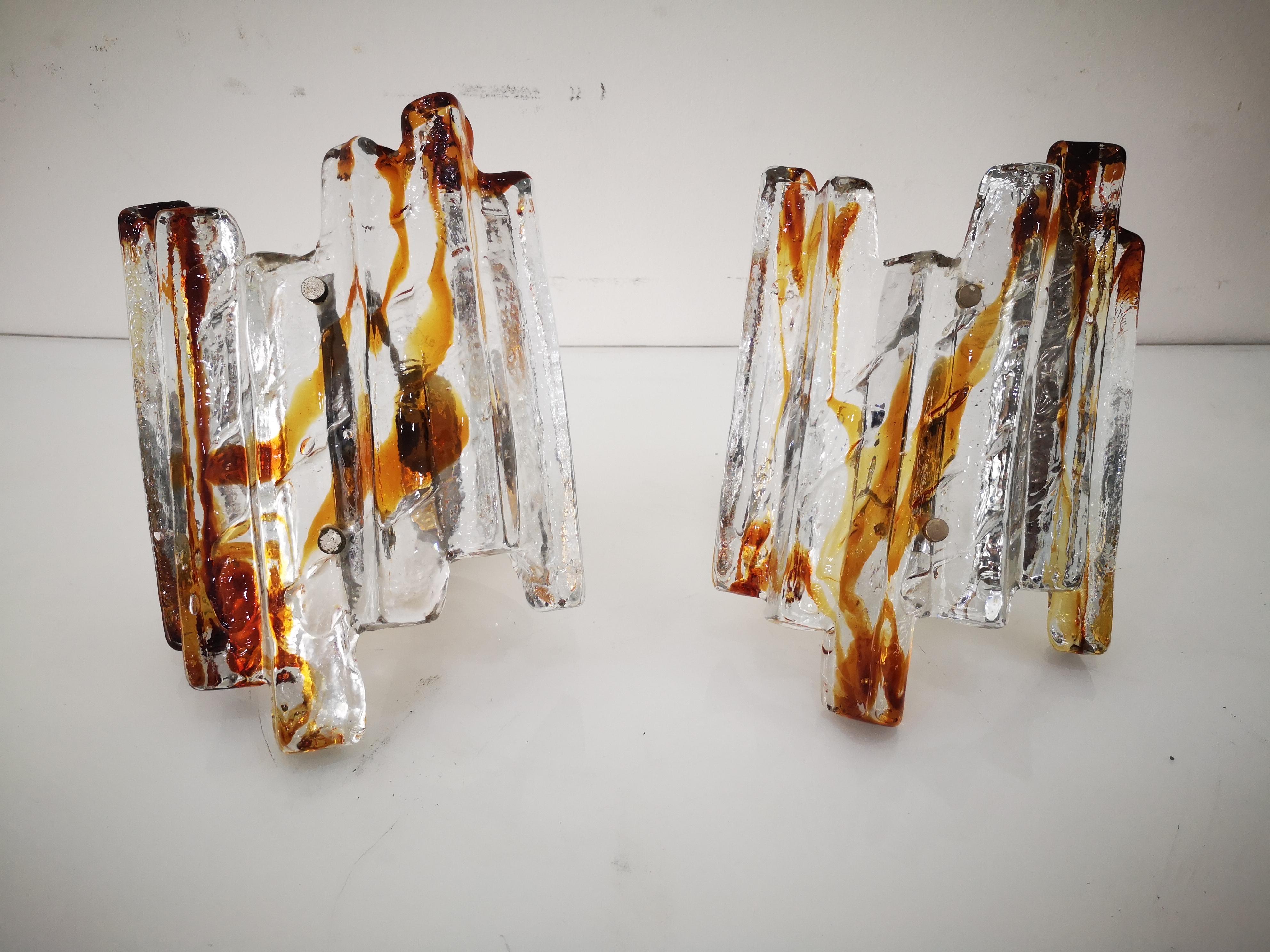 Italian Coppia di Applique in vetro di Murano di Carlo Nason per Mazzega anni 60 in vendita