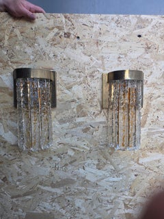 Pair of Venini Murano Glass wall sconces metal structure 1960s