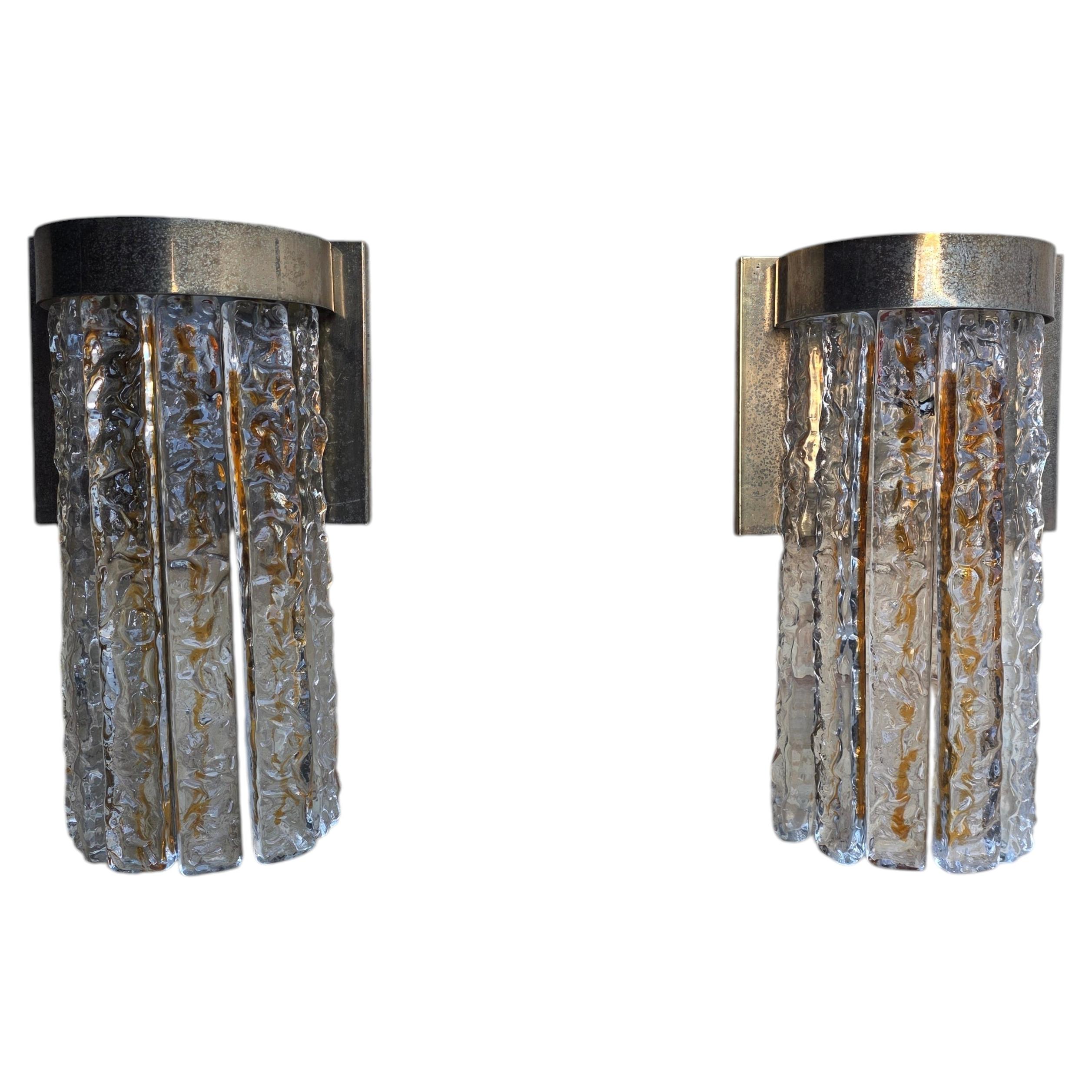 Pair of Venini Murano Glass wall sconces metal structure 1960s