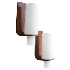 Coppia di applique in vetro e legno, 1960