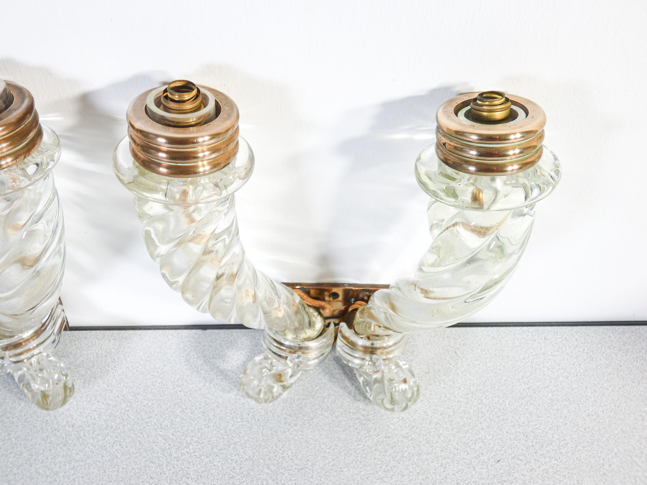 Pair of BAROVIER transparent and bronze blown glass wall sconces. Italy For Sale 5