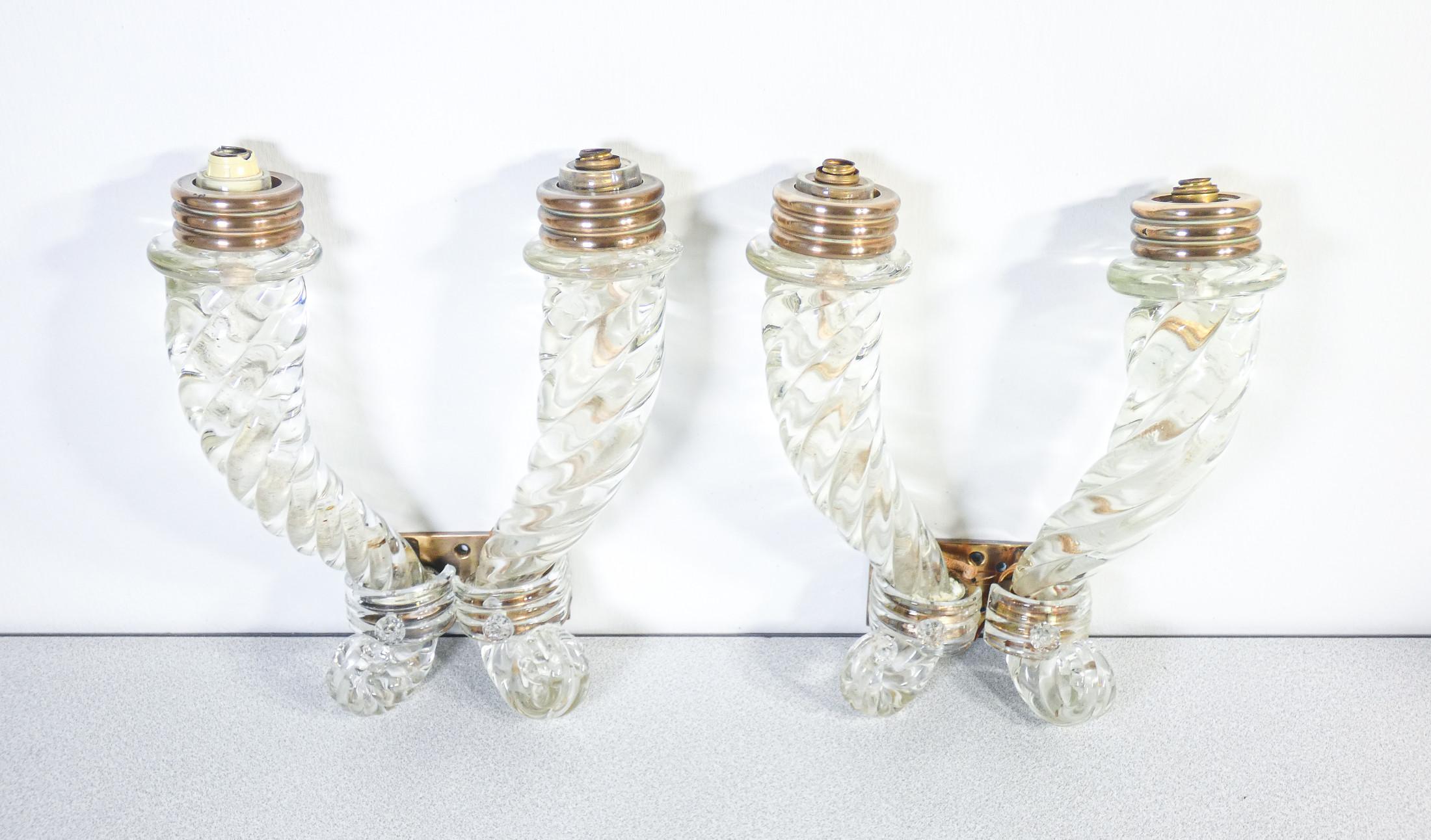Blown Glass Pair of BAROVIER transparent and bronze blown glass wall sconces. Italy For Sale