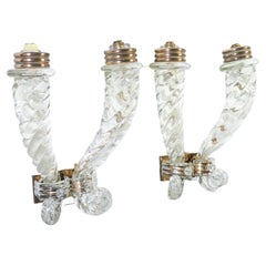 Pair of BAROVIER transparent and bronze blown glass wall sconces. Italy