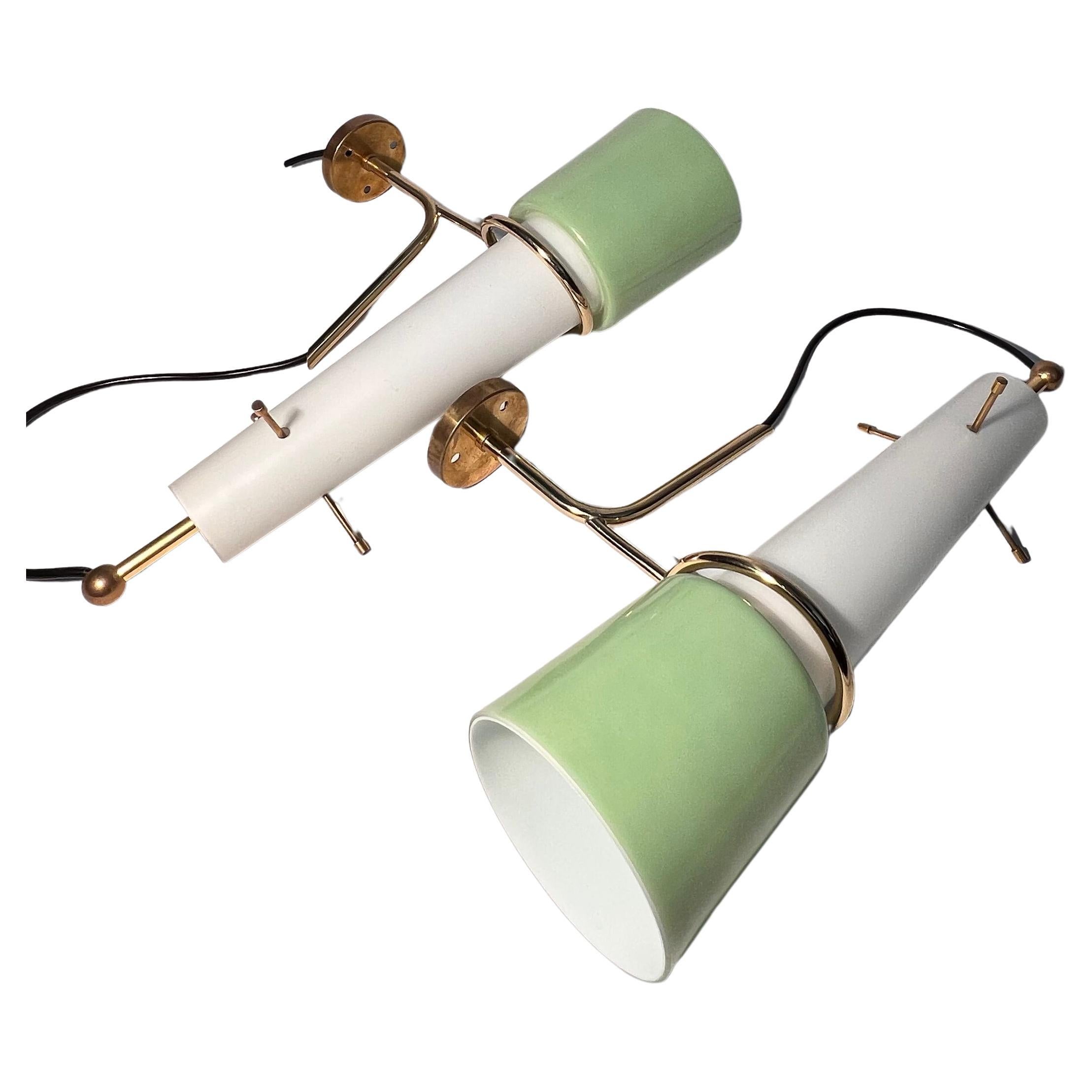 Pair of opaline glass wall sconces in the style of Stilnovo