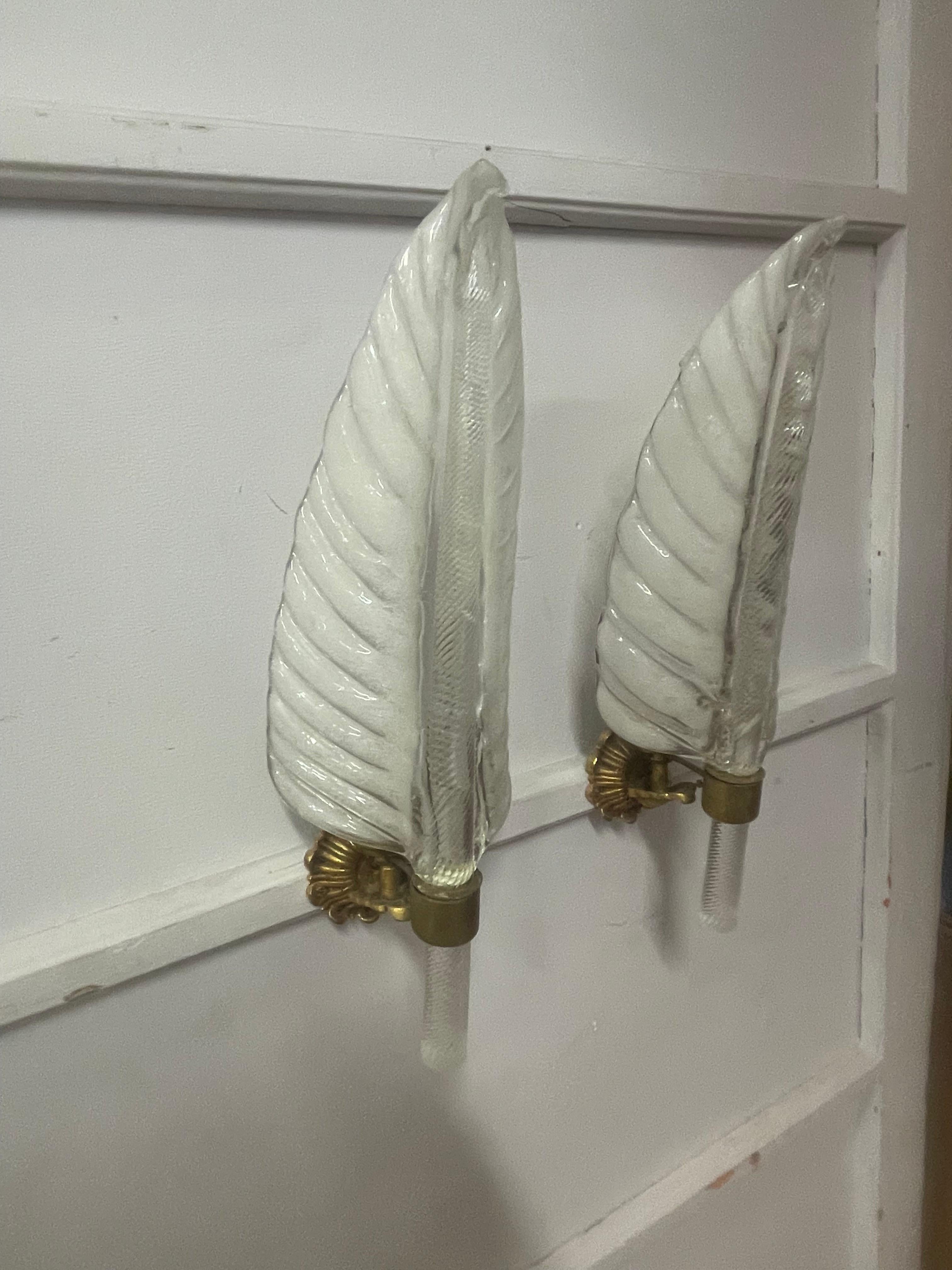 Italian Coppia di Appliques a Foglie in Vetro Soffiato - Seguso - Murano - 1940circa in vendita