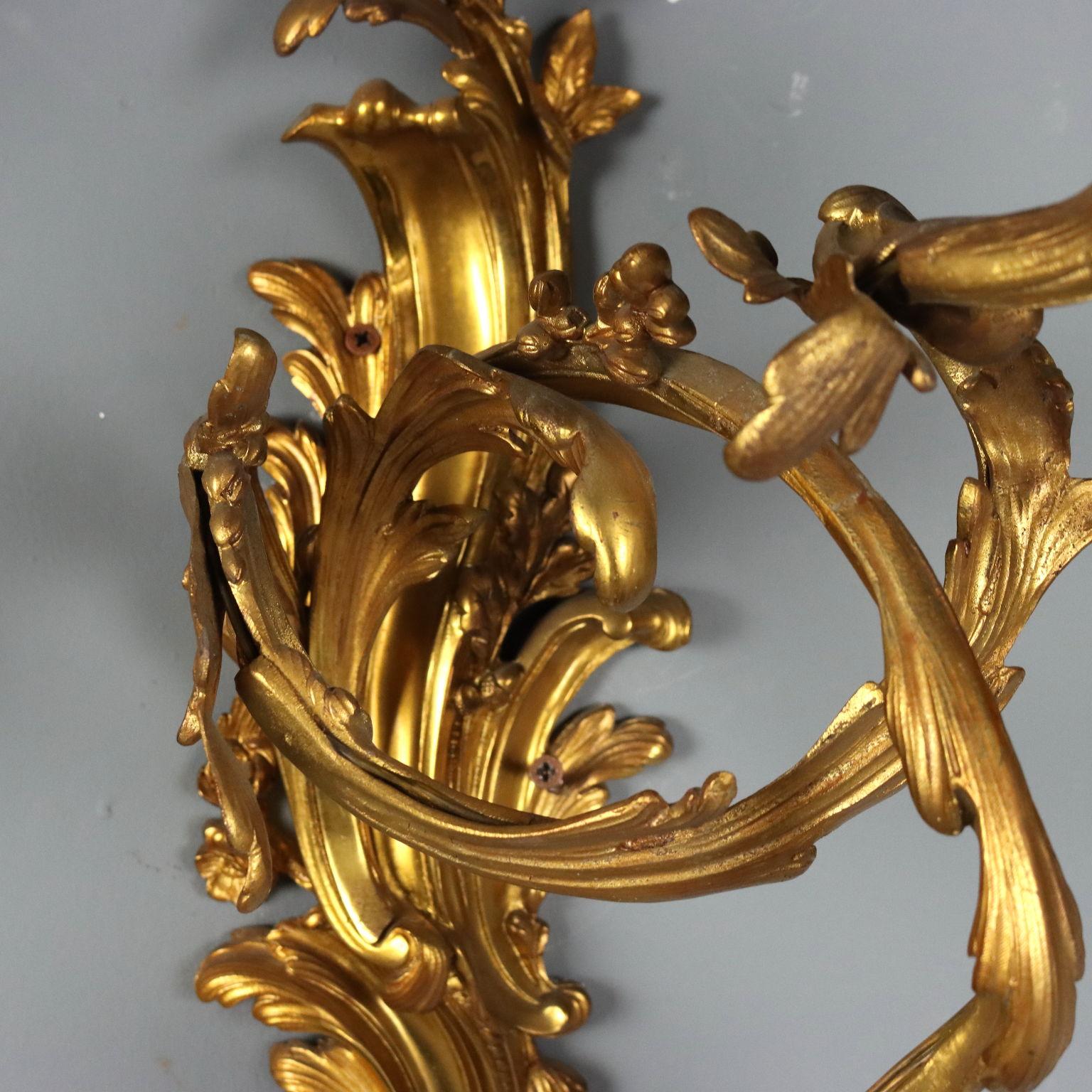 Coppia di Appliques in Bronzo dorato Italia Fine XIX Secolo For Sale 1