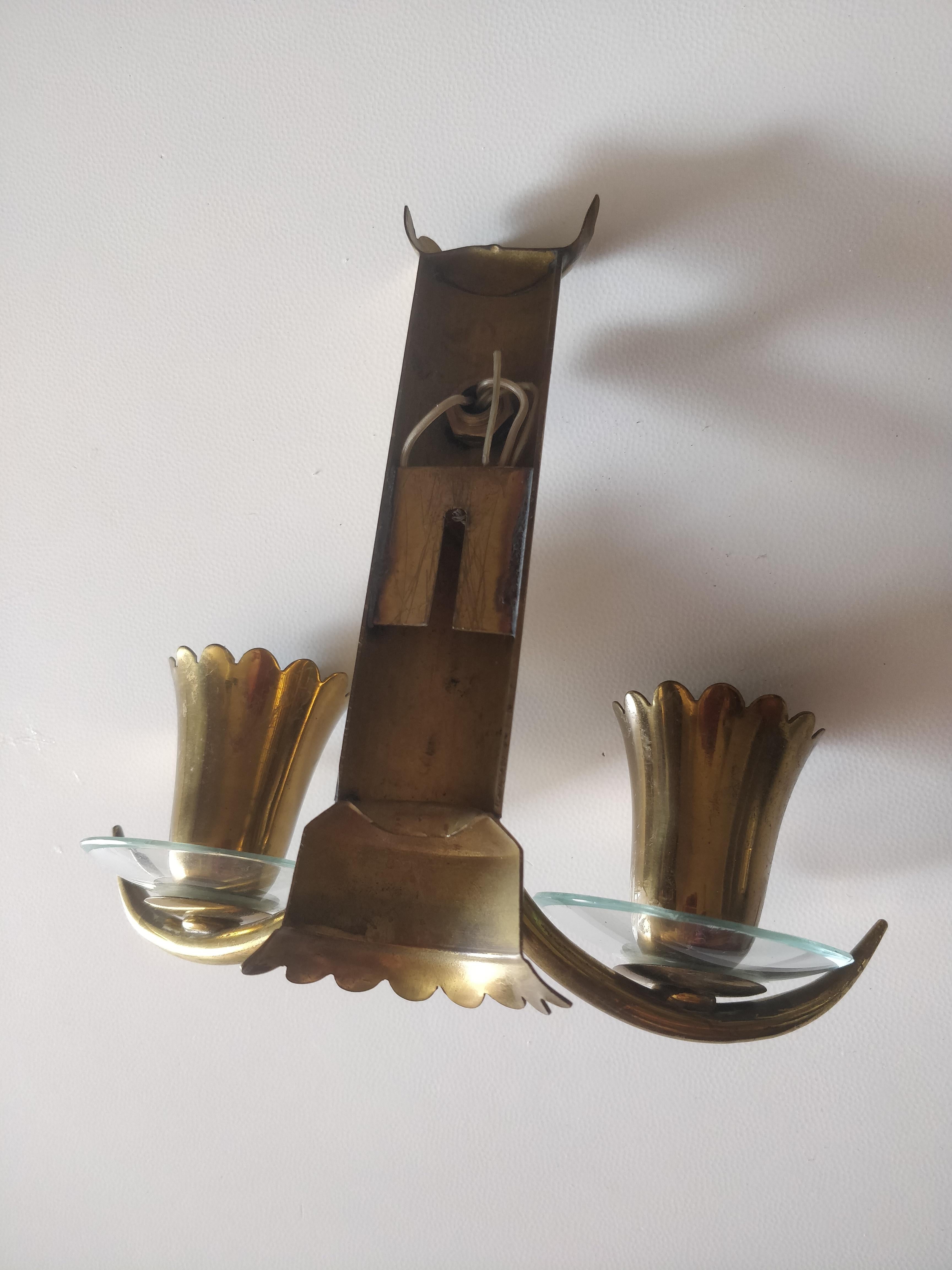 Paire d'appliques murales en laiton avec verre biseauté Italie en vente 7
