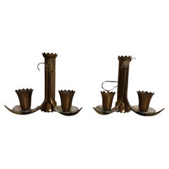 Pair of brass wall sconces with beveled glass Italy