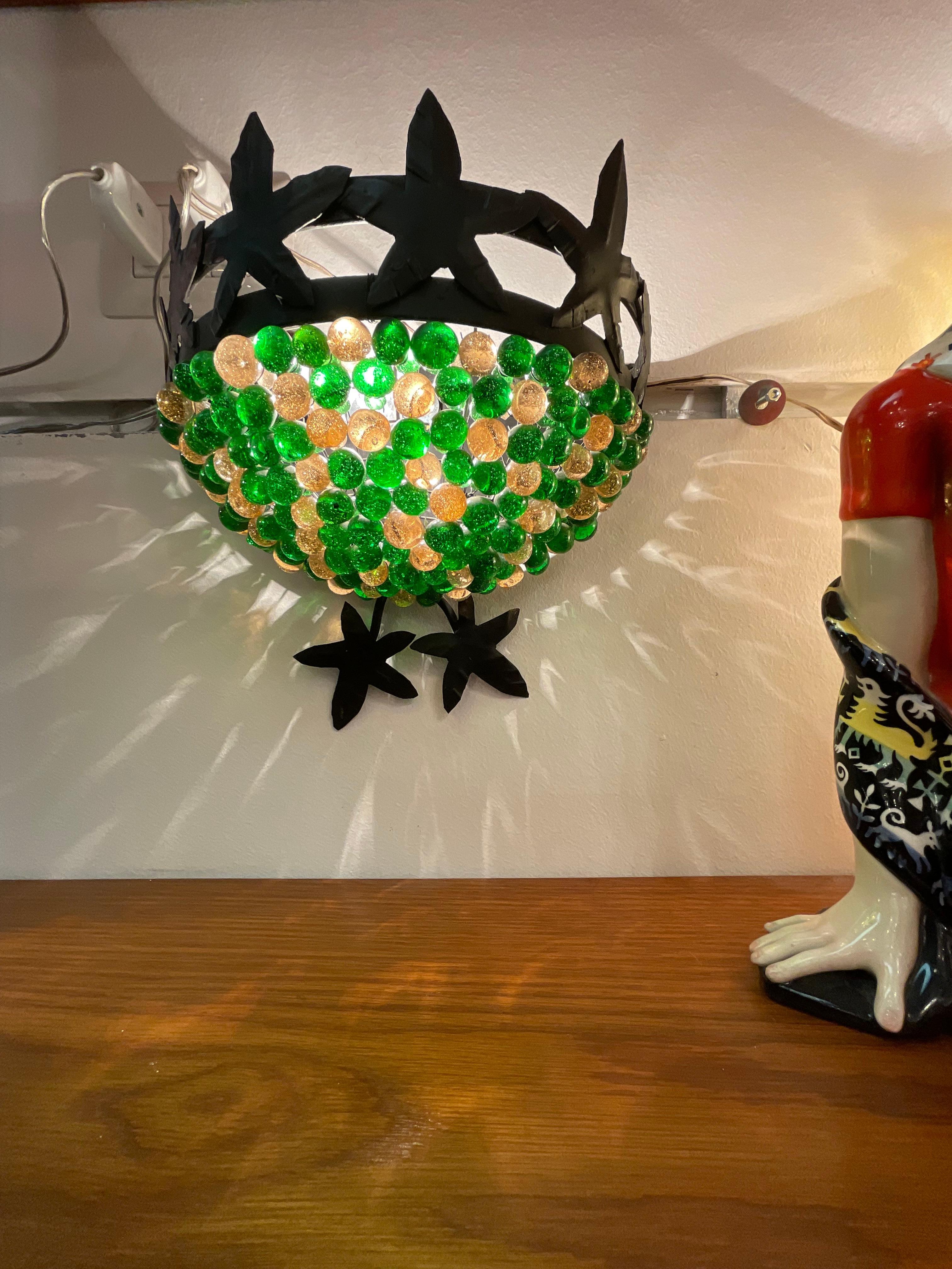 Coppia di appliques in vetro di murano e ferro battuto in vendita 2