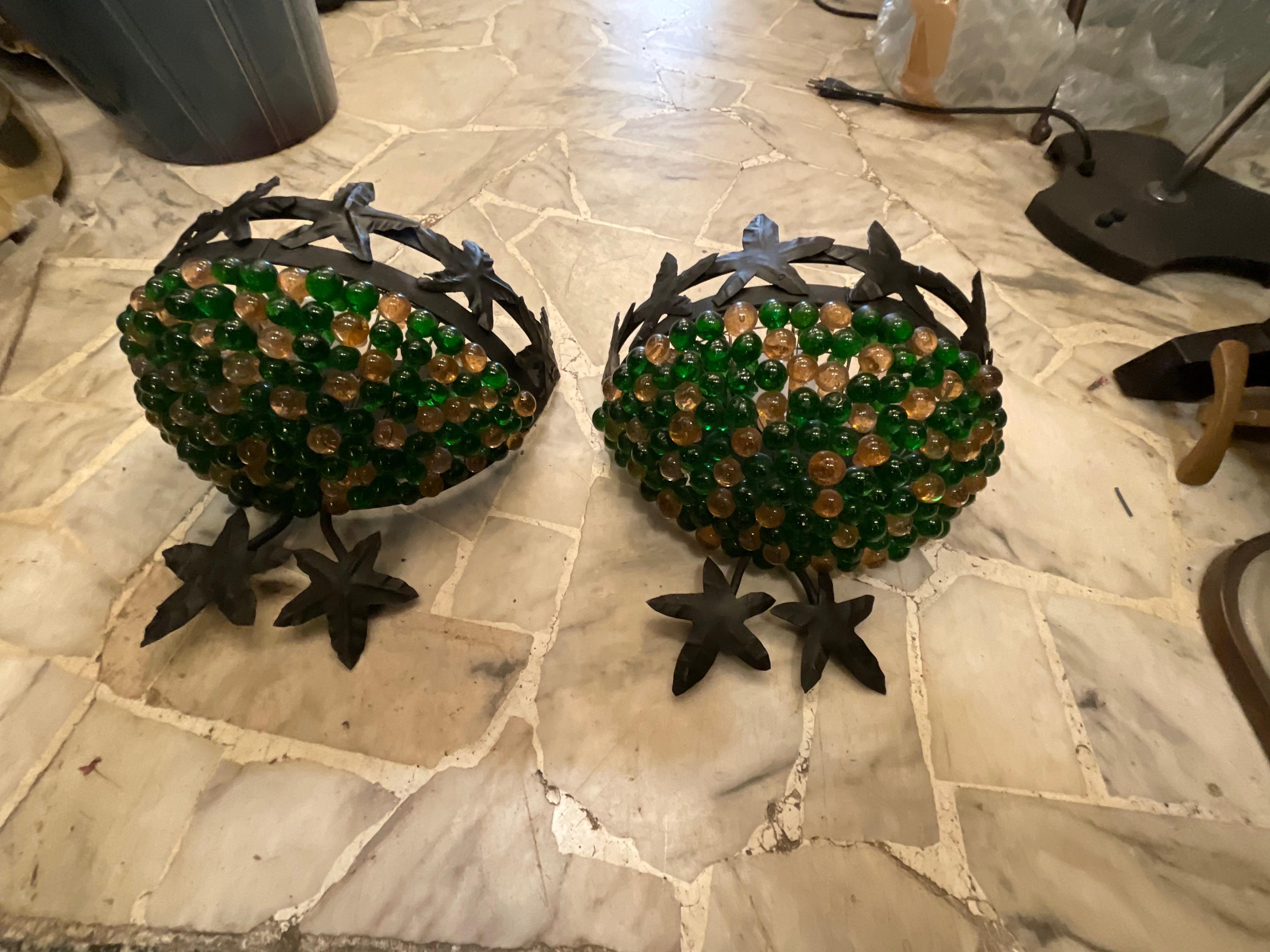 Coppia di appliques in vetro di murano e ferro battuto in vendita 4