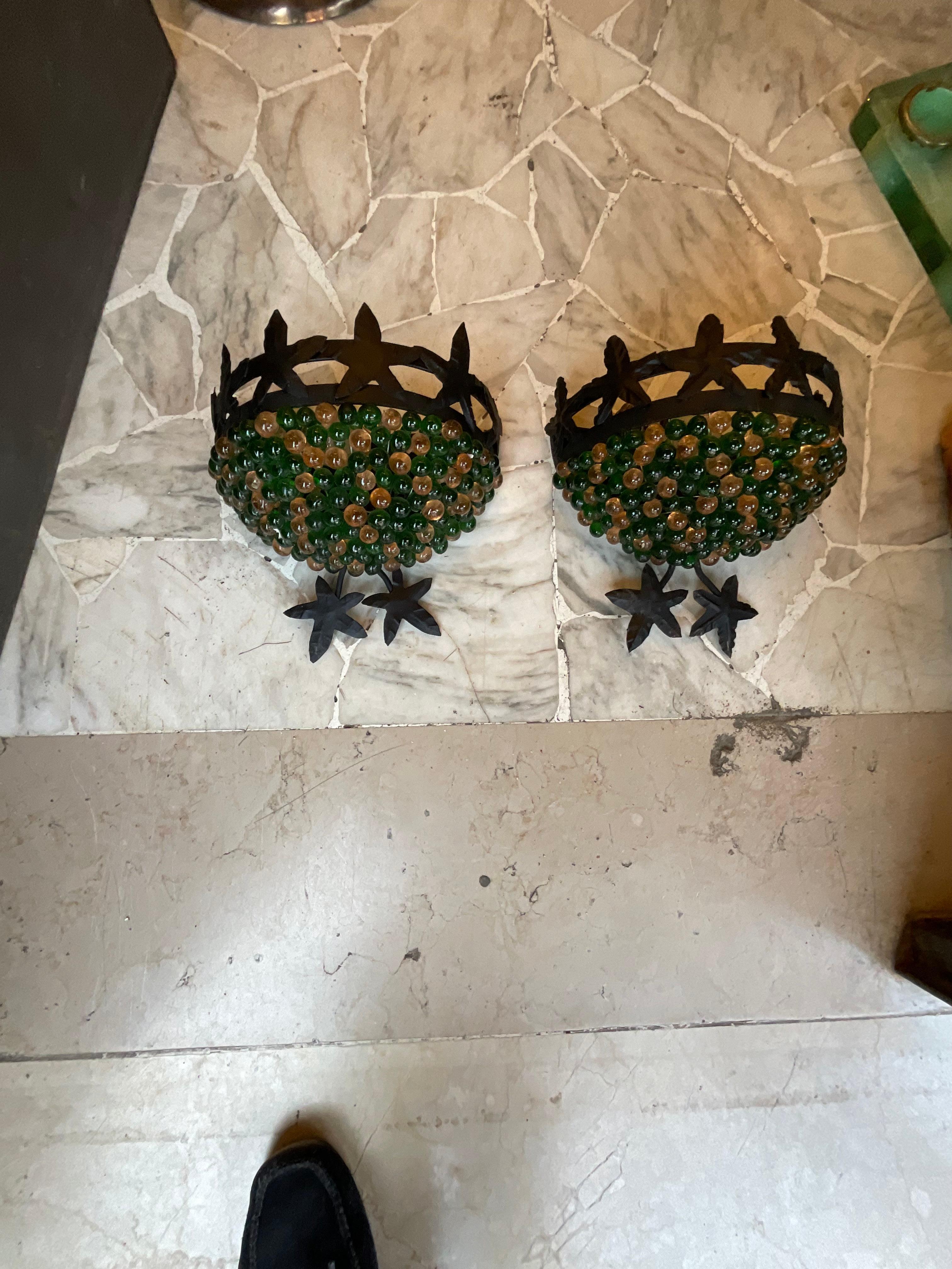 Coppia di appliques in vetro di murano e ferro battuto in vendita 5