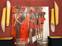 Coppia di appliques in vetro di Murano incamiciato-Farbe Creme, 1950er Jahre