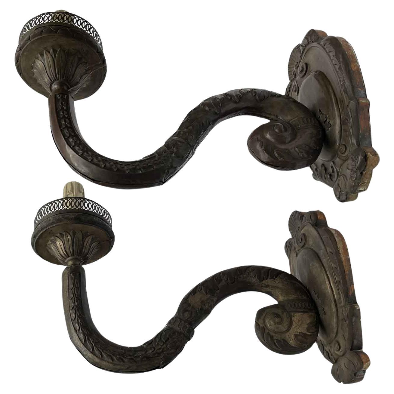 Pair Of Italian Appliques 1700 Large Curved Arms Copper and Silver Plated  For Sale