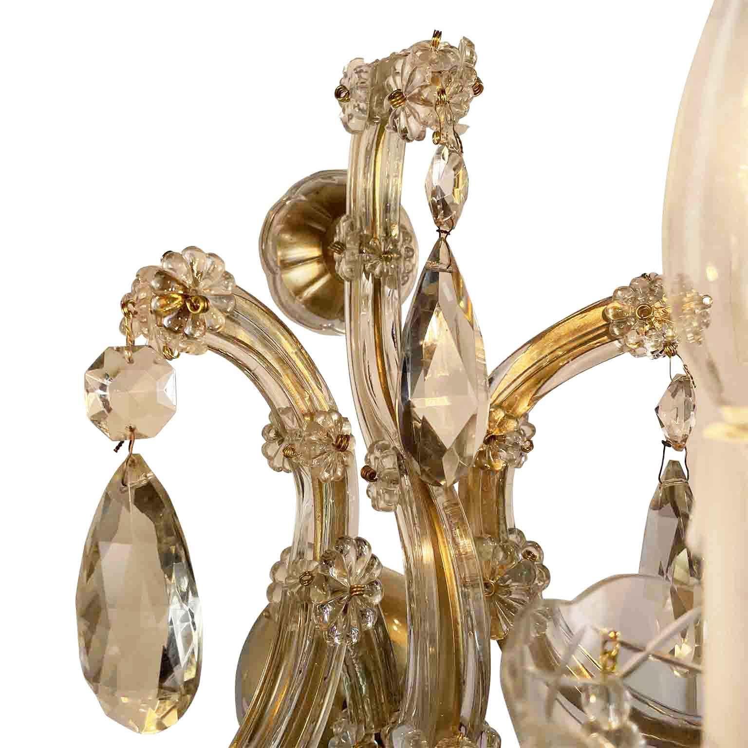 Pareja De Apliques De Cristal Italianos Estilo Maria Teresa Tres Luces Siglo XX Facetado en venta