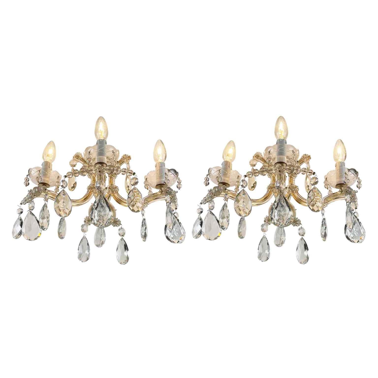 Pareja De Apliques De Cristal Italianos Estilo Maria Teresa Tres Luces Siglo XX en Bueno estado para la venta en Milano, MI