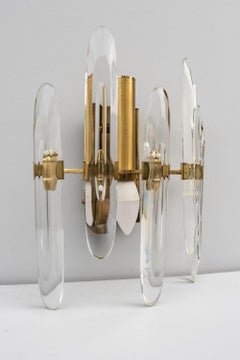 Paar Sciolari-Wandleuchter aus Glas und vergoldetem Messing, 1970er Jahre