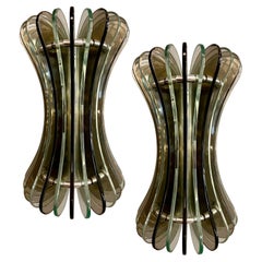 Coppia di Appliques Vintage in Vetro di Murano Bicolore attribuite a Veca, 1970